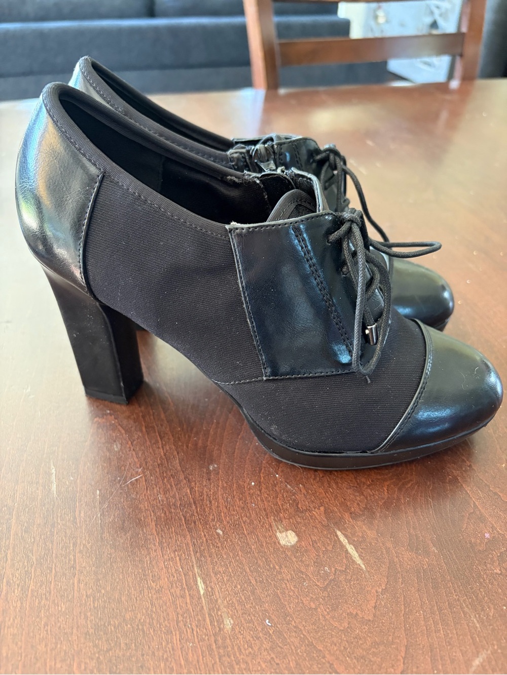 Impo Black Lace-Up Chunky Heel Oxford Booties